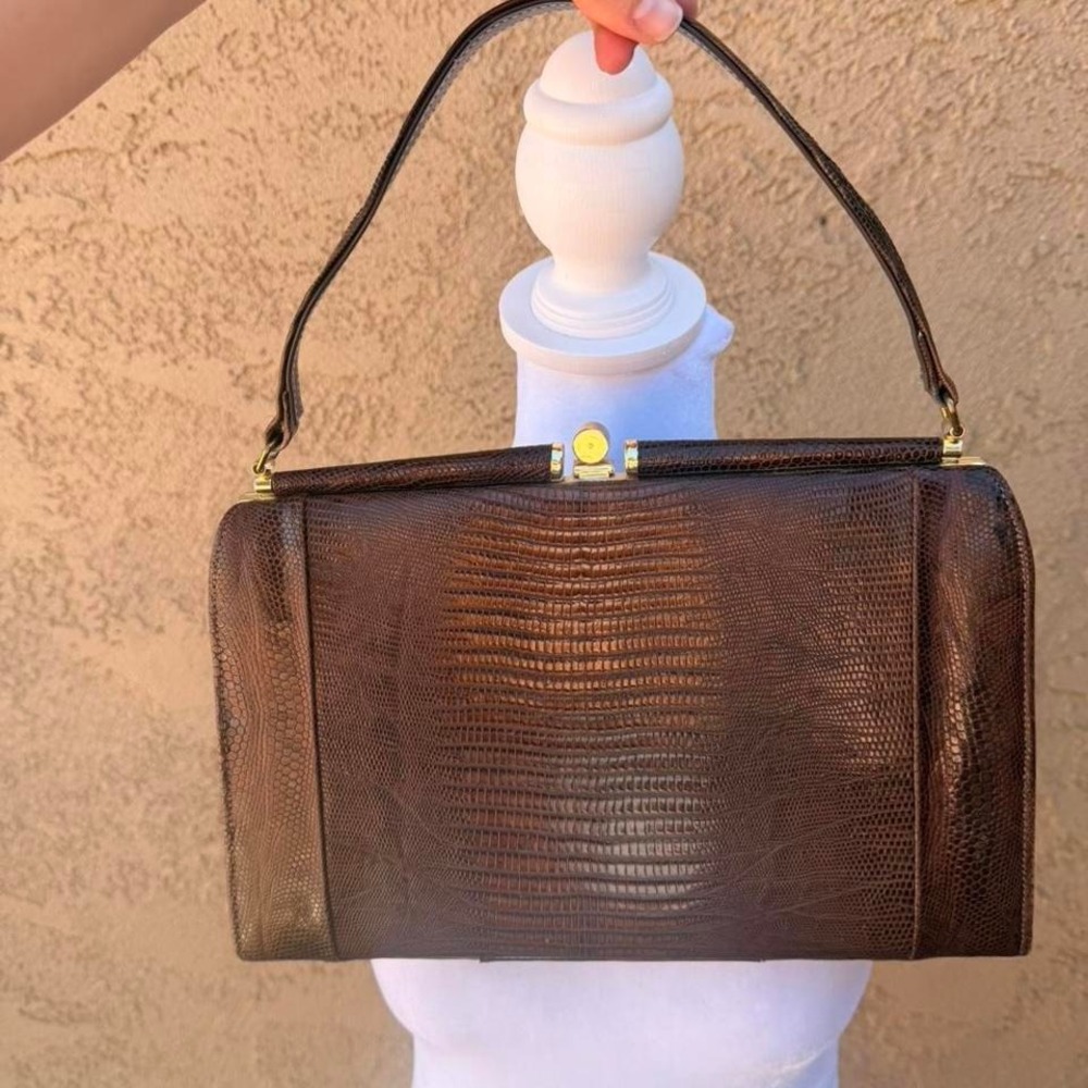 vintage croc embossed brown leather handbag by marquise